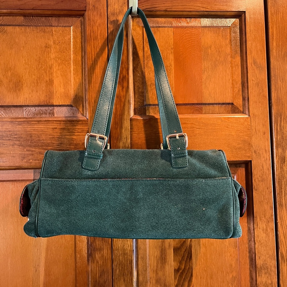 Maxx NY Forest Green Suede 4 Pocket Handbag Shoulder Bag - Picture 3 of 6